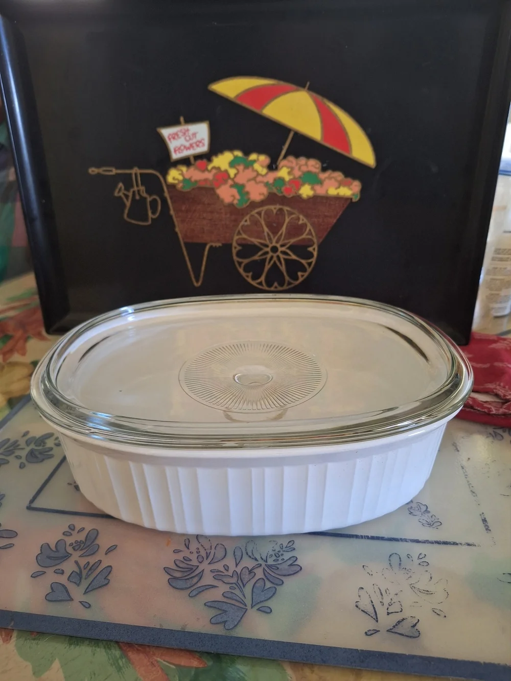 Clear Glass Lidded Casserole Dish - White Base